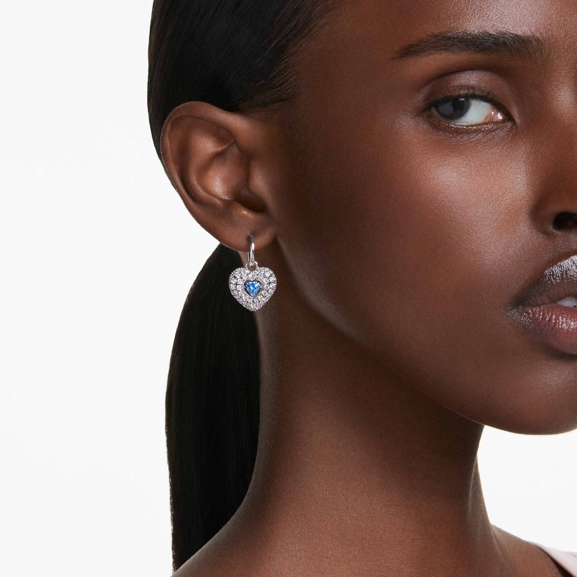 Hyperbola drop earrings, Heart, Blue, Rhodium plated