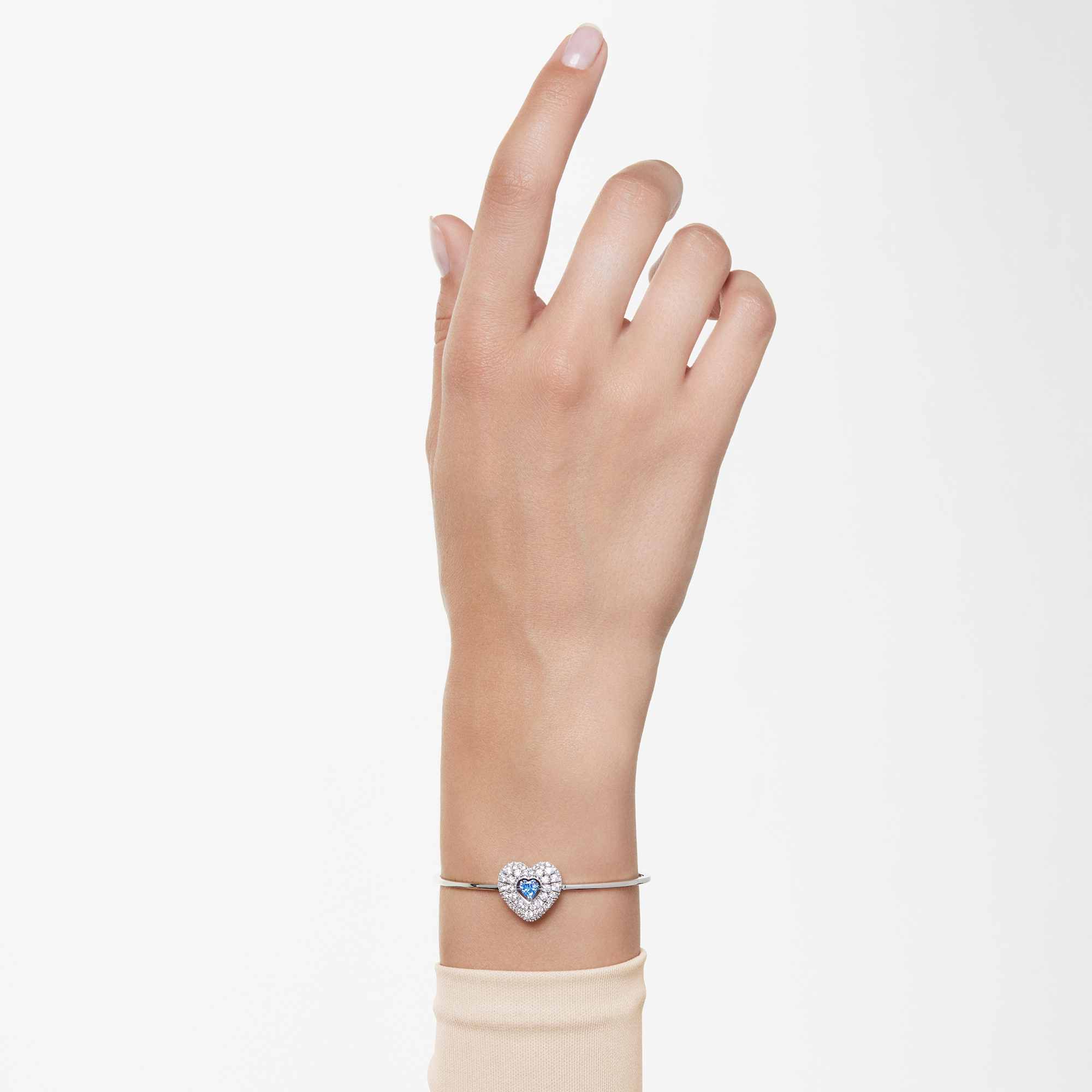 Hyperbola bangle, Heart, Blue, Rhodium plated
