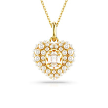 Hyperbola pendant, Crystal pearl, Heart, White, Gold-tone plated