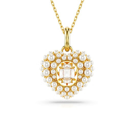 Hyperbola pendant, Crystal pearl, Heart, White, Gold-tone plated
