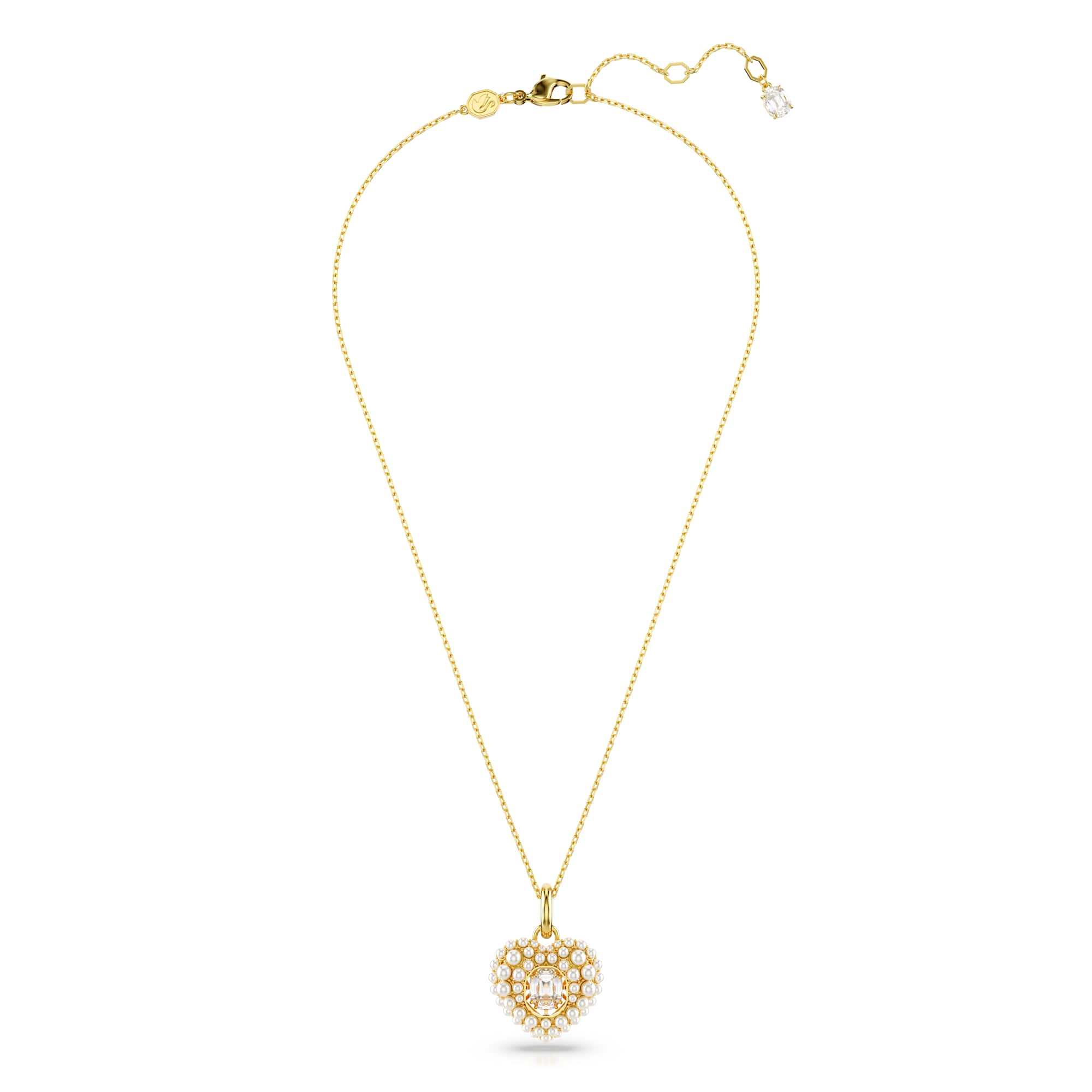 Hyperbola pendant, Crystal pearl, Heart, White, Gold-tone plated