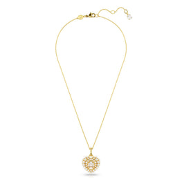 Hyperbola pendant, Crystal pearl, Heart, White, Gold-tone plated
