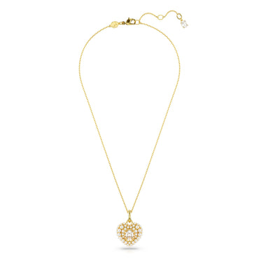 Hyperbola pendant, Crystal pearl, Heart, White, Gold-tone plated
