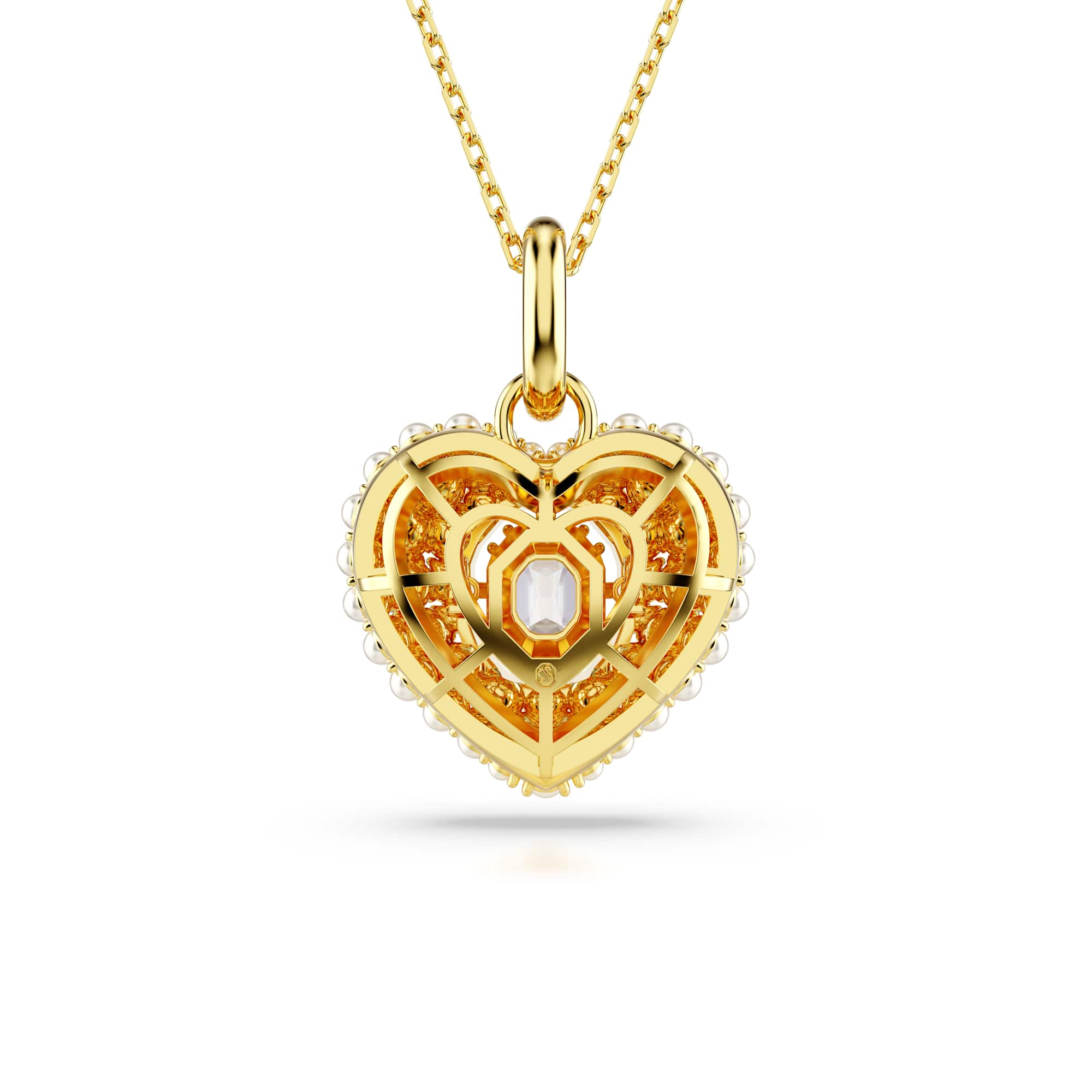 Hyperbola pendant, Crystal pearl, Heart, White, Gold-tone plated