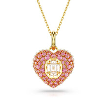 Idyllia pendant, Octagon cut, Crystal pearl, Heart, Pink, 18K gold finish