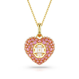 Idyllia pendant, Octagon cut, Crystal pearl, Heart, Pink, 18K gold finish