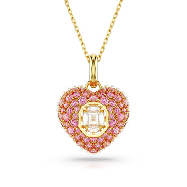Idyllia pendant, Octagon cut, Crystal pearl, Heart, Pink, 18K gold finish