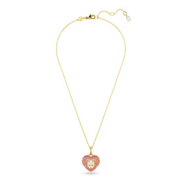 Idyllia pendant, Octagon cut, Crystal pearl, Heart, Pink, 18K gold finish