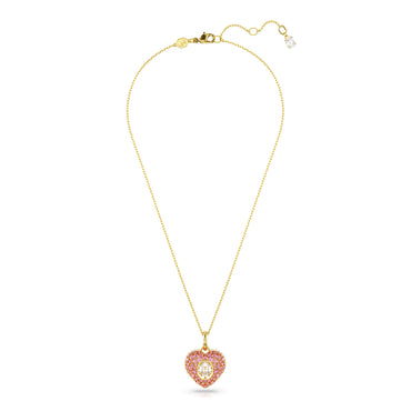 Idyllia pendant, Octagon cut, Crystal pearl, Heart, Pink, 18K gold finish
