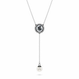 Swan Y pendant, Crystal pearl, Swan, Gray, Rhodium plated