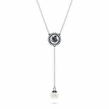 Swan Y pendant, Crystal pearl, Swan, Gray, Rhodium plated
