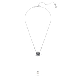 Swan Y pendant, Crystal pearl, Swan, Gray, Rhodium plated