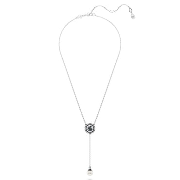 Swan Y pendant, Crystal pearl, Swan, Gray, Rhodium plated