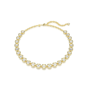 Imber Tennis necklace, Round cut, White, 18K gold finish