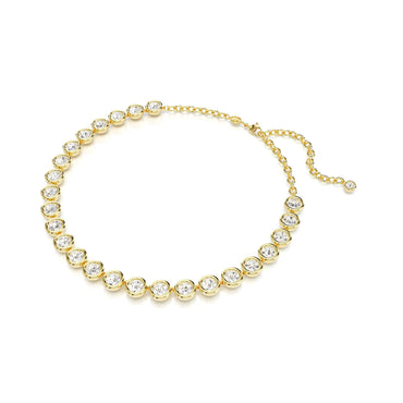 Imber Tennis necklace, Round cut, White, 18K gold finish