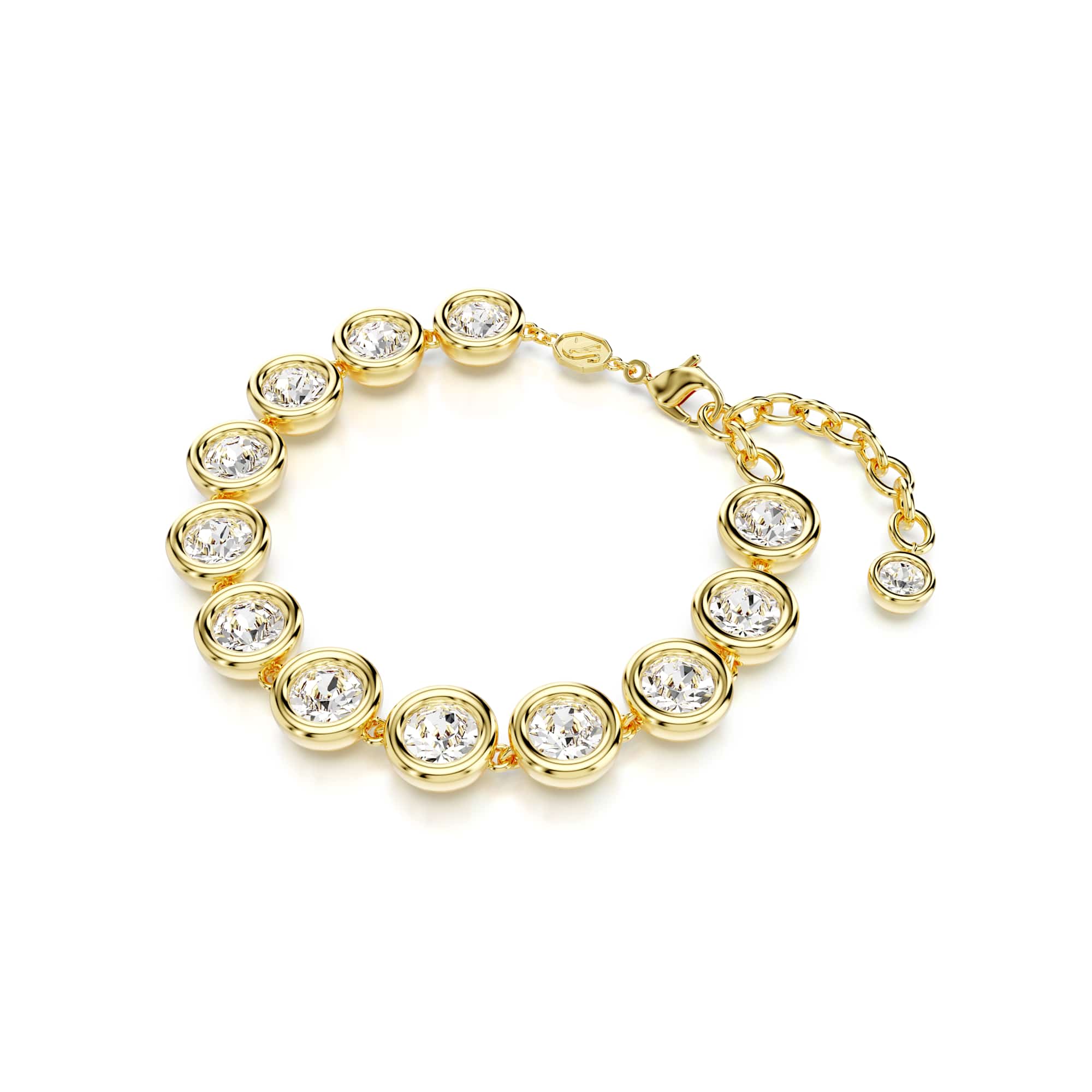 Imber Tennis bracelet, Round cut, White, 18K gold finish