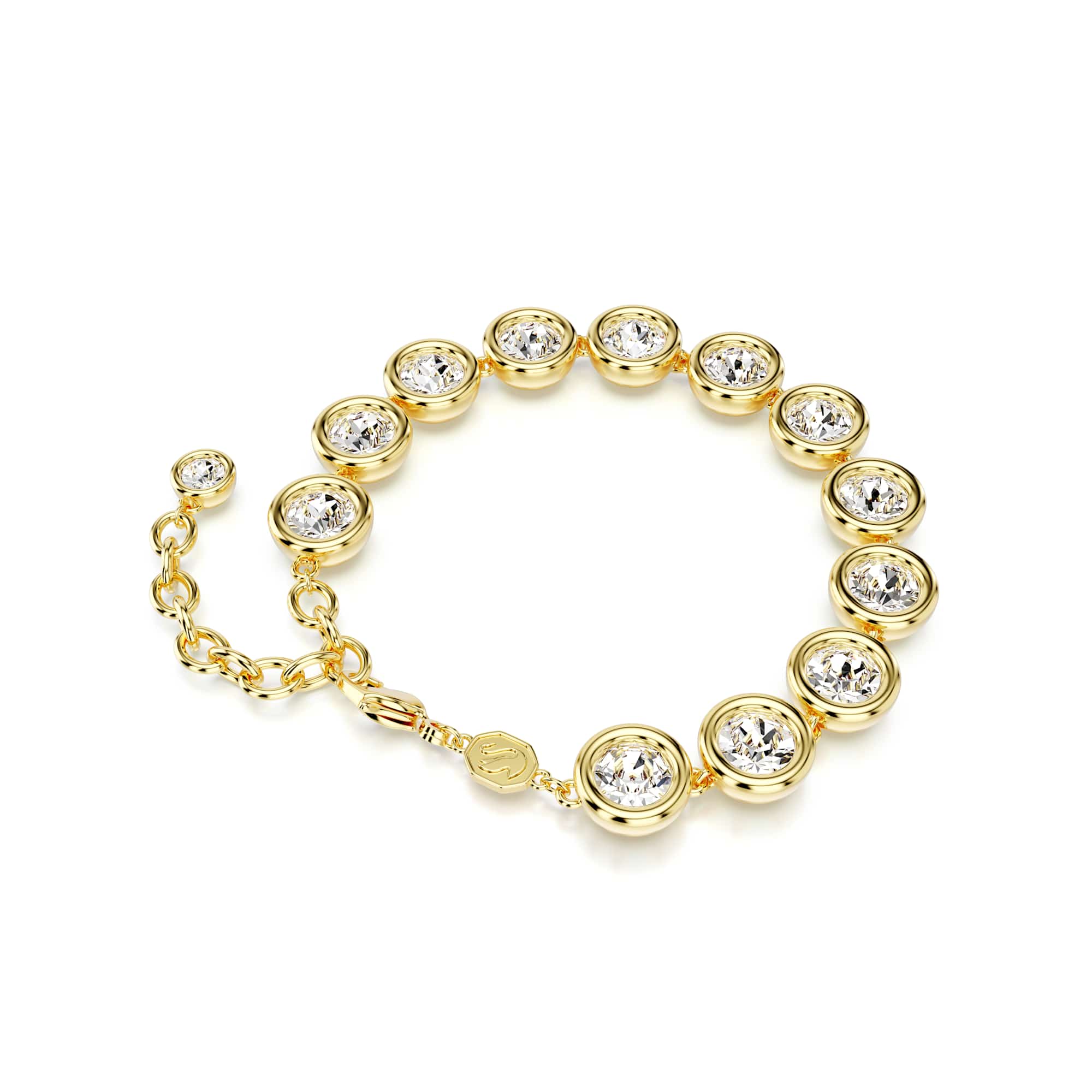 Imber Tennis bracelet, Round cut, White, 18K gold finish