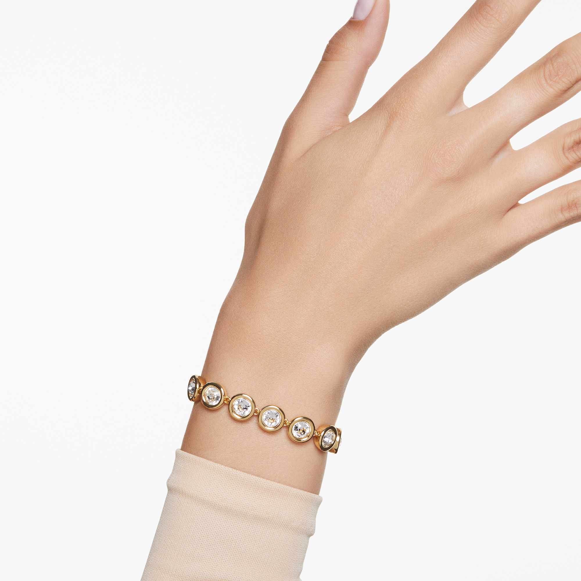 Imber Tennis bracelet, Round cut, White, 18K gold finish