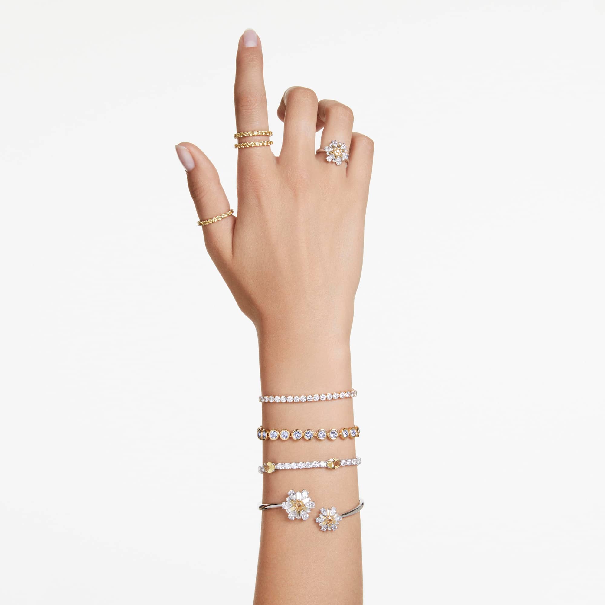 Imber Tennis bracelet, Round cut, White, 18K gold finish
