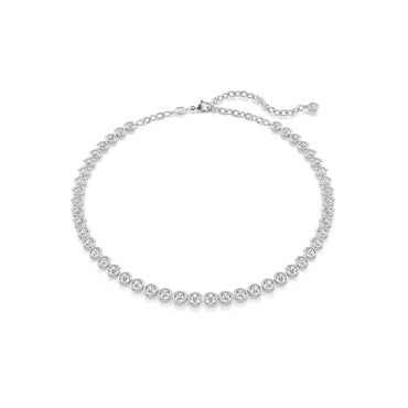 Imber Tennis necklace, Round cut, White, Rhodium plated