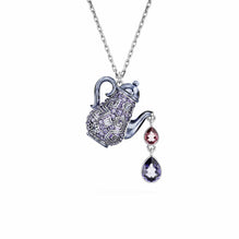Alice in Wonderland pendant, Teapot, Purple, Rhodium plated