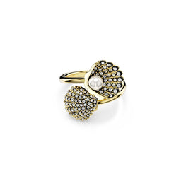 Idyllia open ring, Crystal pearl, Shell, White, Gold-tone plated - 50cm