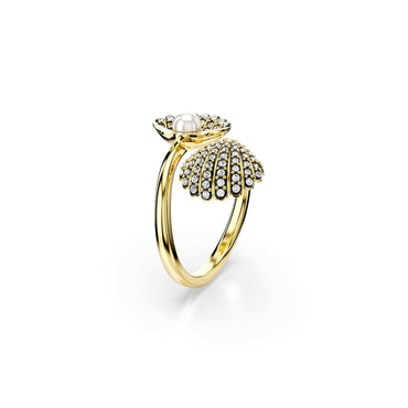 Idyllia open ring, Crystal pearl, Shell, White, Gold-tone plated - 50cm