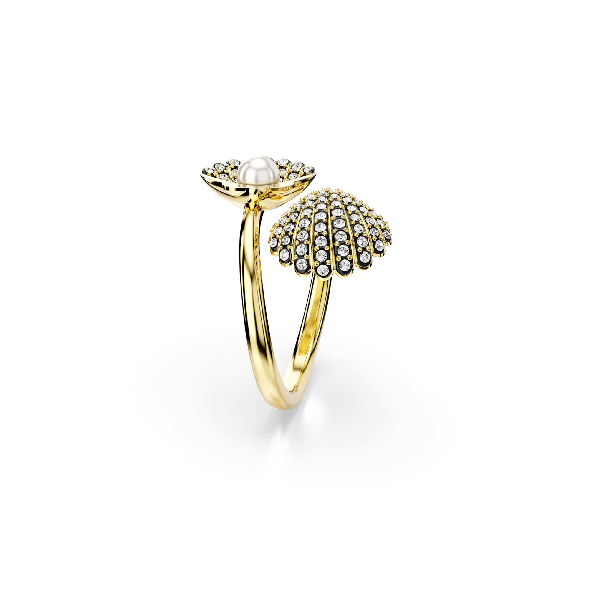 Idyllia open ring, Crystal pearl, Shell, White, Gold-tone plated - 50cm