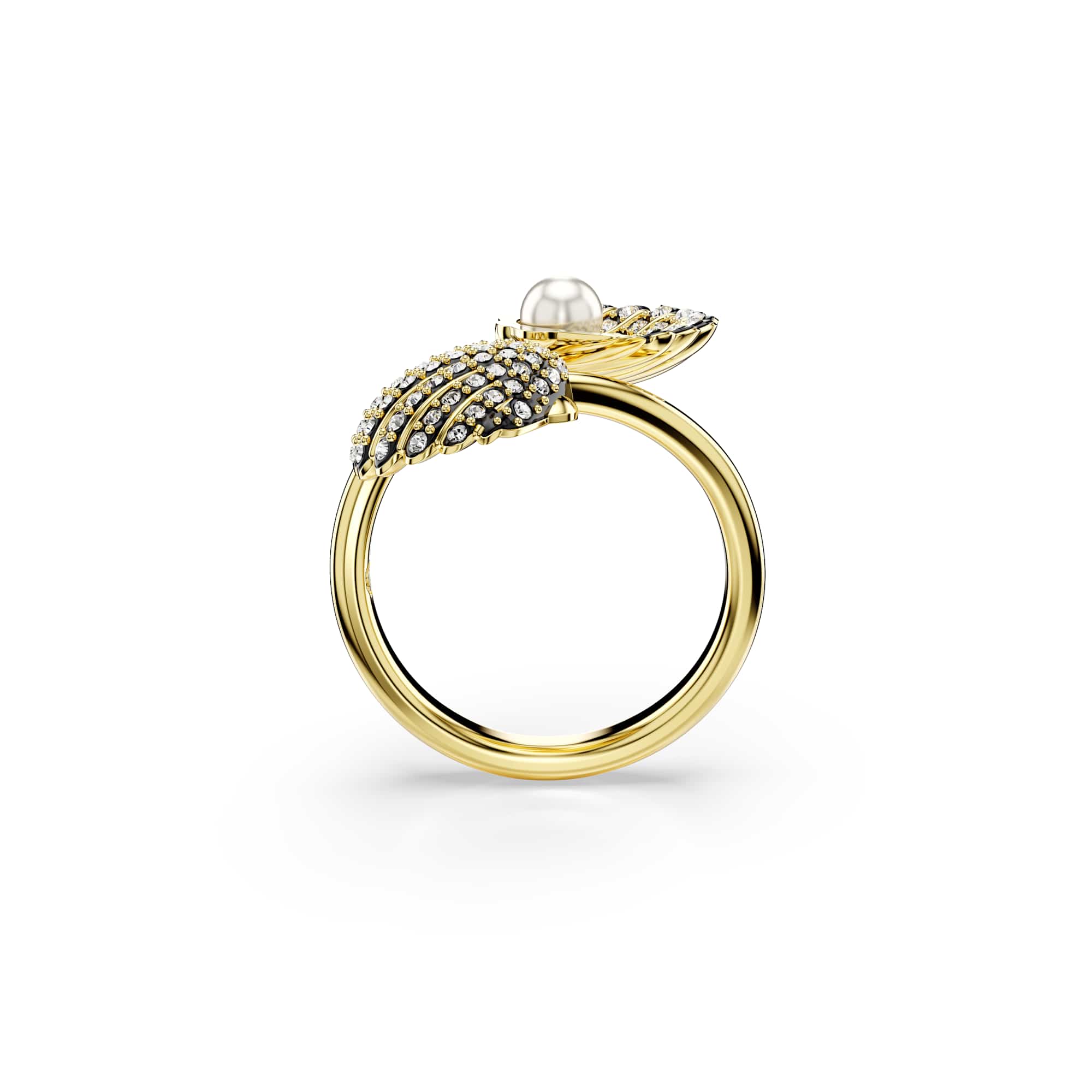 Idyllia open ring, Crystal pearl, Shell, White, Gold-tone plated - 50cm