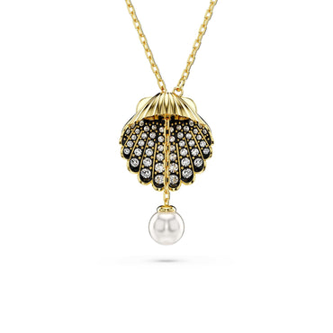 Idyllia y pendant, Crystal pearl, Shell, White, 18K gold finish