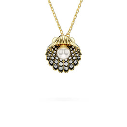 Idyllia y pendant, Crystal pearl, Shell, White, 18K gold finish