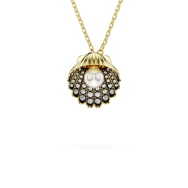 Idyllia y pendant, Crystal pearl, Shell, White, 18K gold finish