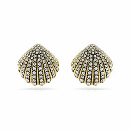 Idyllia stud earrings, Shell, White, 18K gold finish