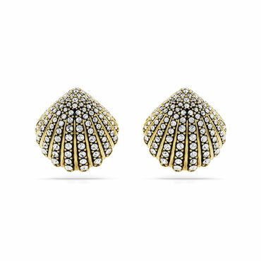 Idyllia stud earrings, Shell, White, 18K gold finish