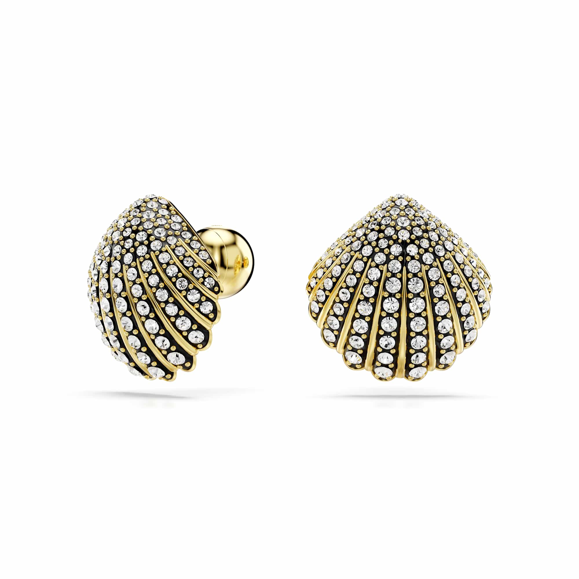 Idyllia stud earrings, Shell, White, 18K gold finish