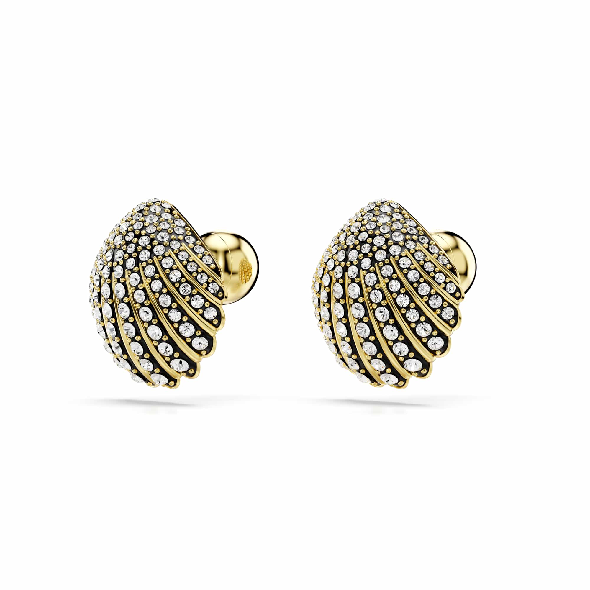Idyllia stud earrings, Shell, White, 18K gold finish