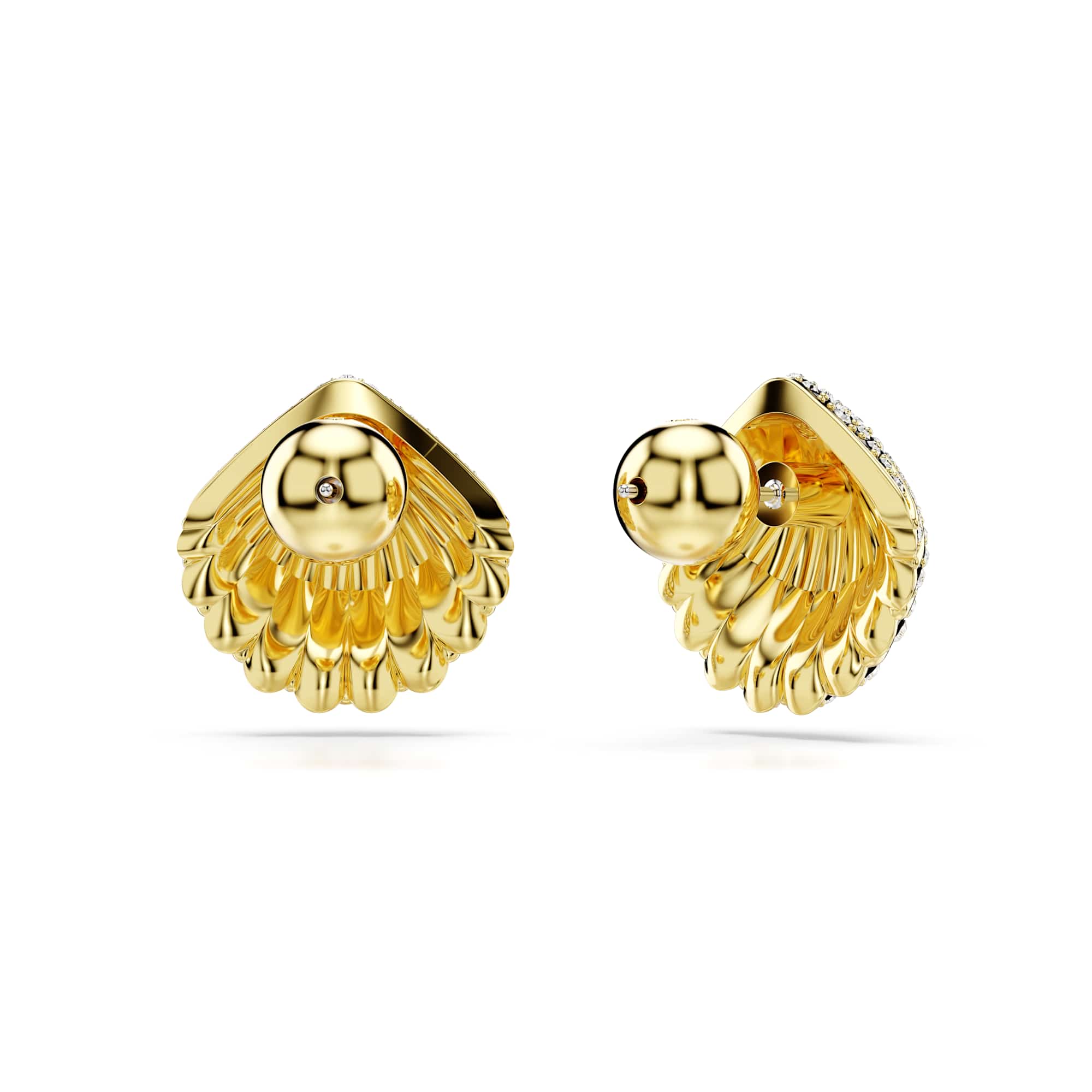 Idyllia stud earrings, Shell, White, 18K gold finish