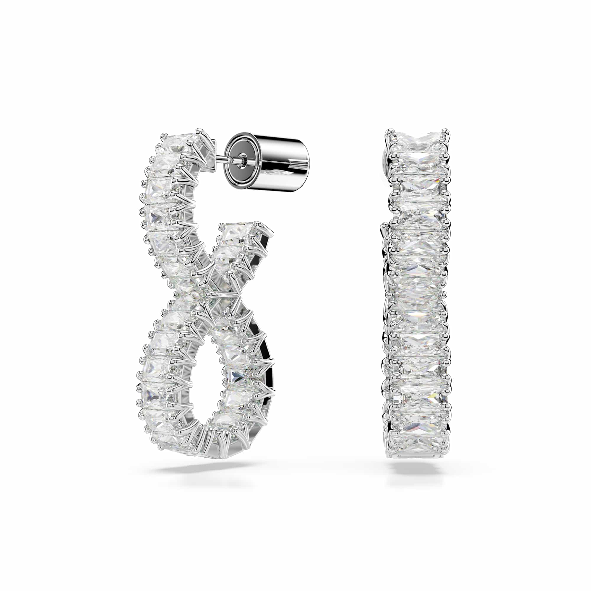Hyperbola hoop earrings, Infinity, White, Rhodium plated