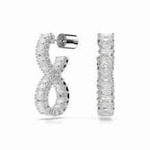 Hyperbola hoop earrings, Infinity, White, Rhodium plated