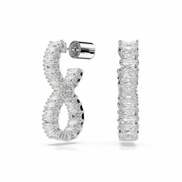 Hyperbola hoop earrings, Infinity, White, Rhodium plated