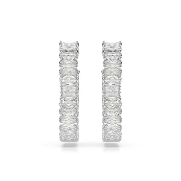 Hyperbola hoop earrings, Infinity, White, Rhodium plated