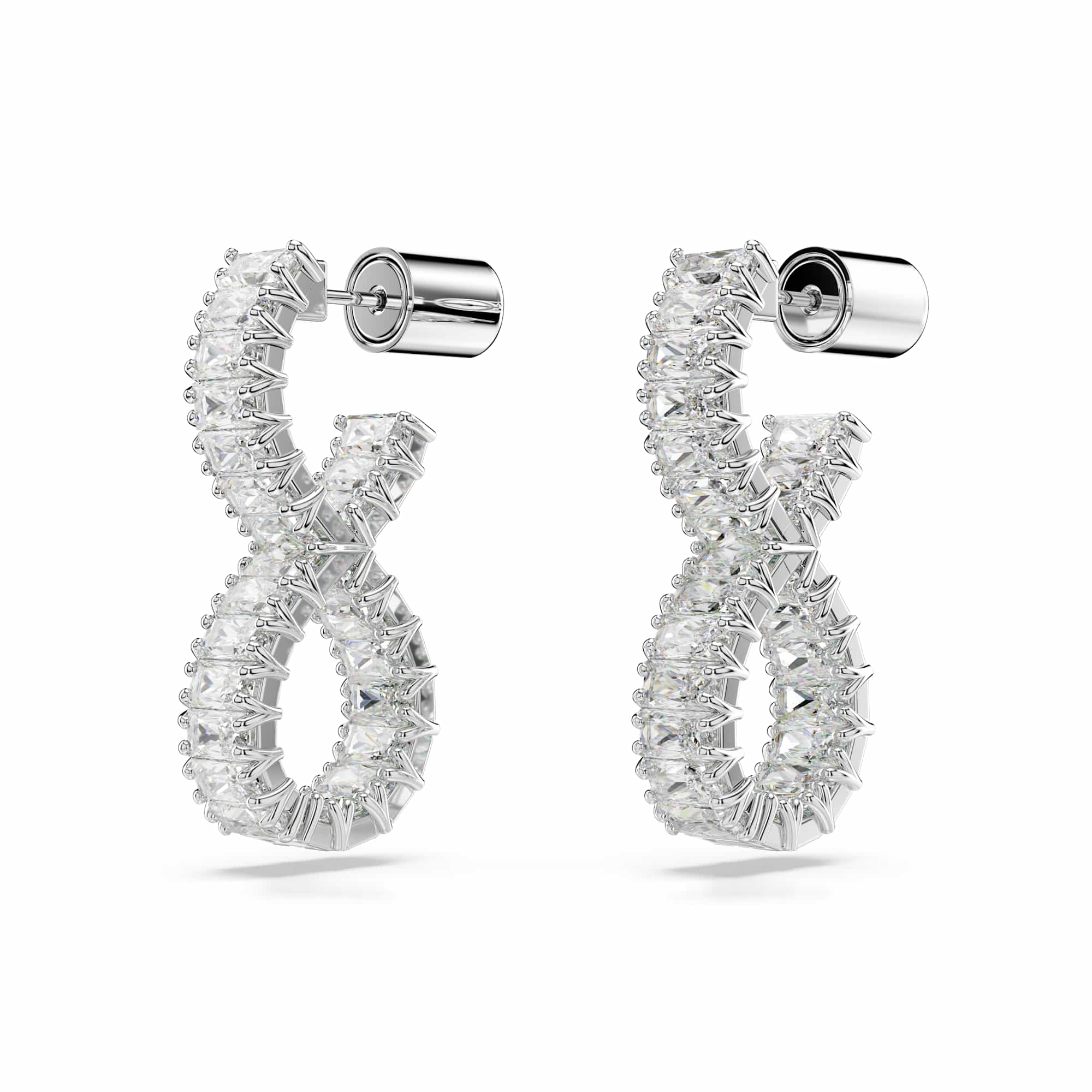 Hyperbola hoop earrings, Infinity, White, Rhodium plated