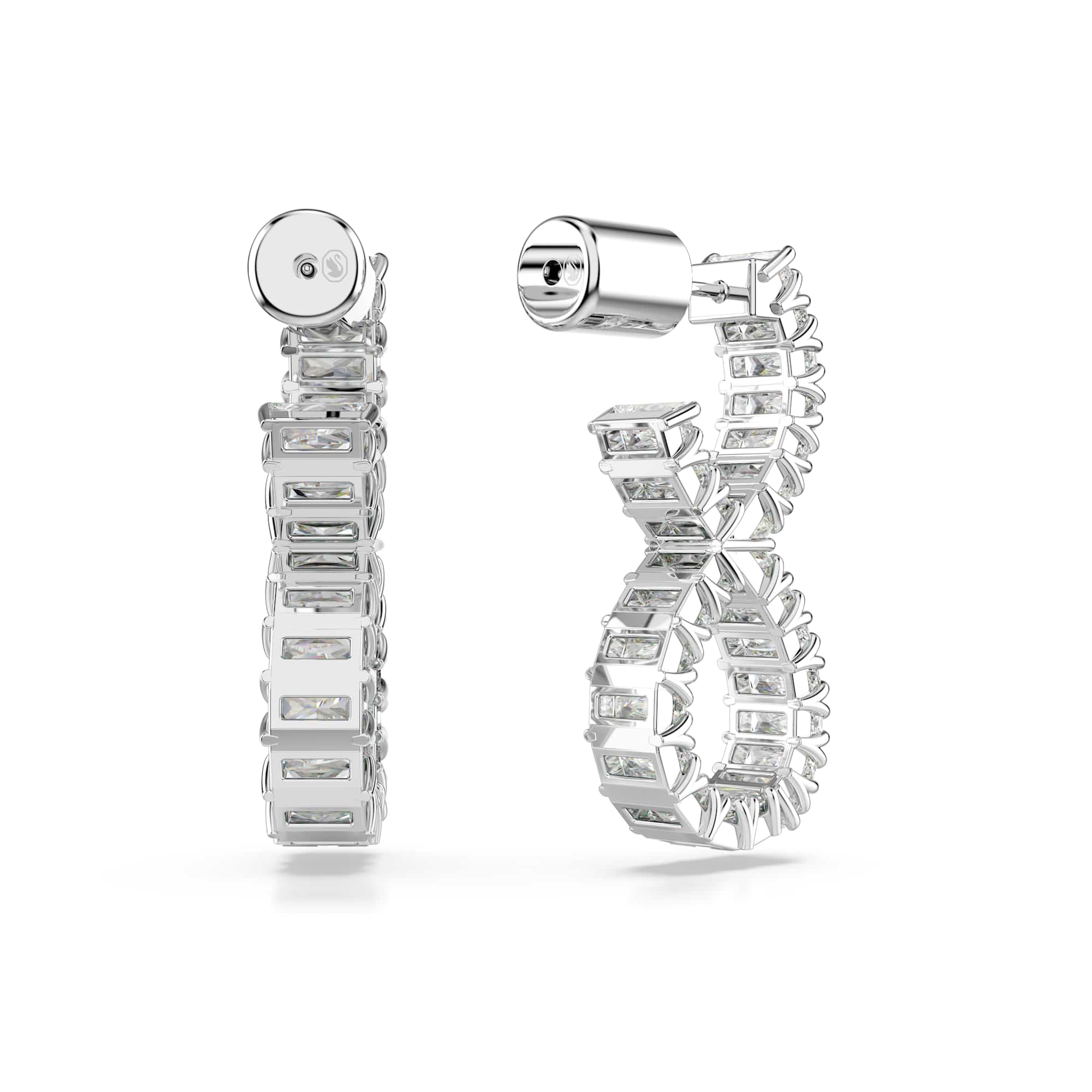 Hyperbola hoop earrings, Infinity, White, Rhodium plated