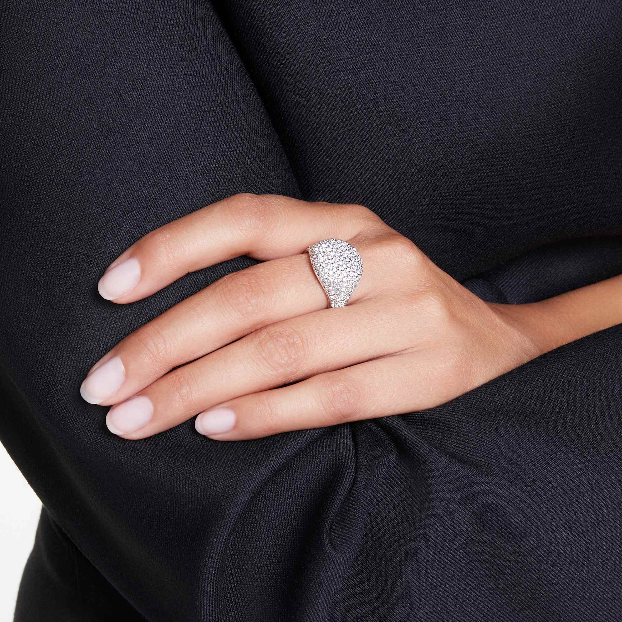 Meteora cocktail ring, White, Rhodium plated - 60cm