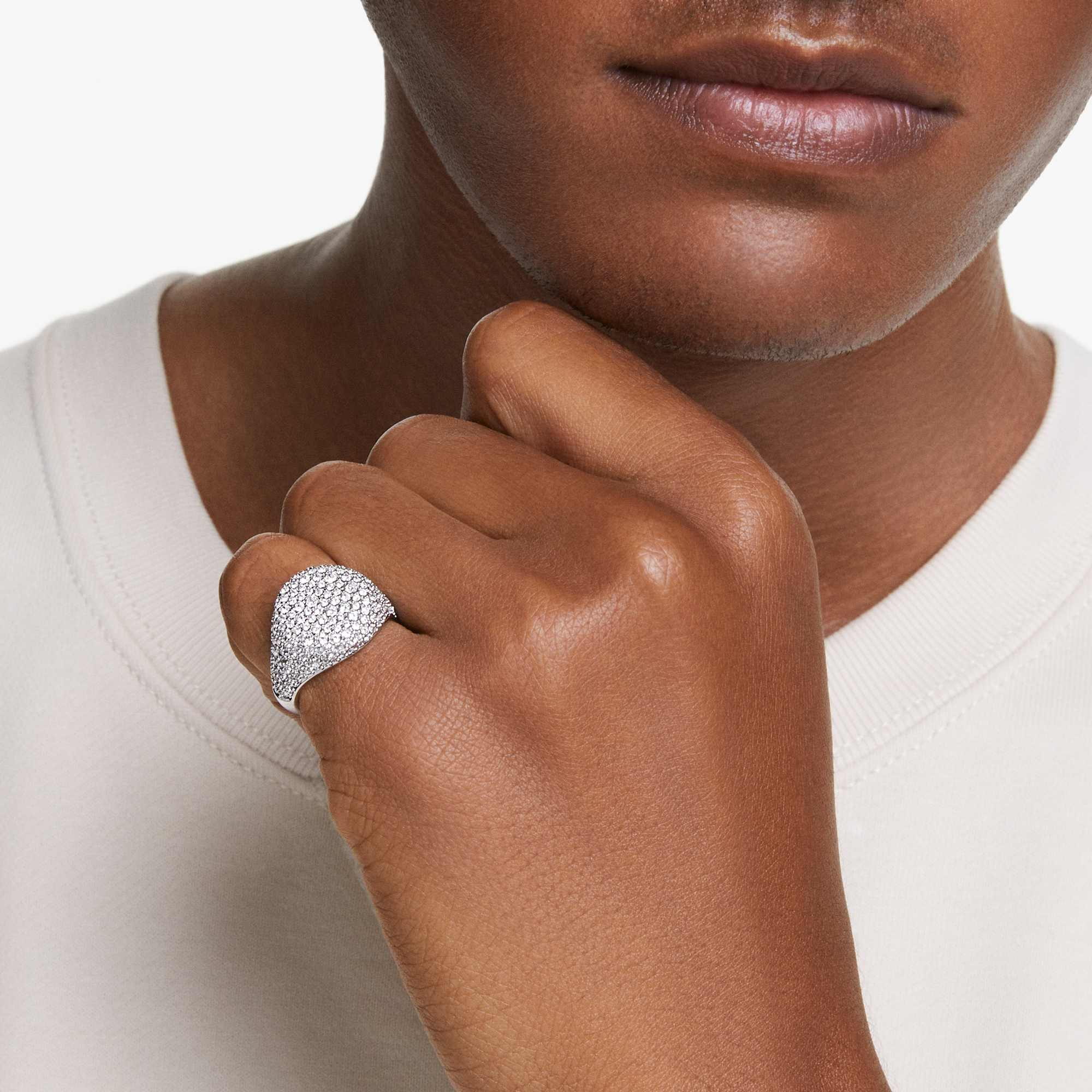 Meteora cocktail ring, White, Rhodium plated - 60cm