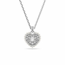Idyllia pendant, Heart, White, Rhodium plated