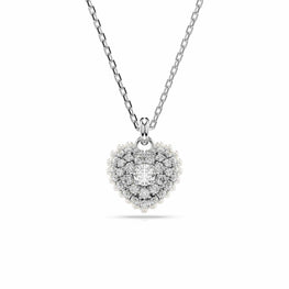 Idyllia pendant, Heart, White, Rhodium plated