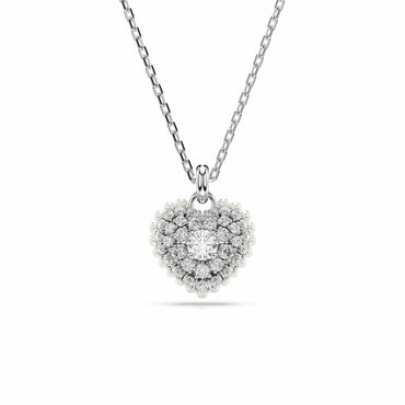 Idyllia pendant, Heart, White, Rhodium plated