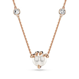 Dragon & Phoenix pendant, Crystal pearls, Dragon’s claw, White, 18K rose gold finish
