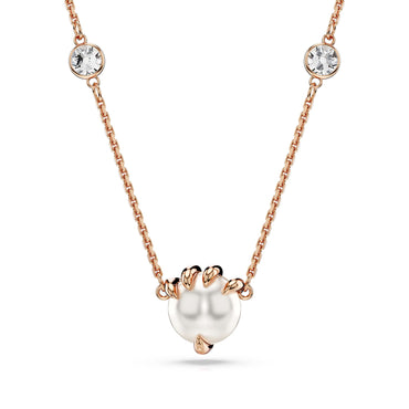 Dragon & Phoenix pendant, Crystal pearls, Dragon’s claw, White, 18K rose gold finish